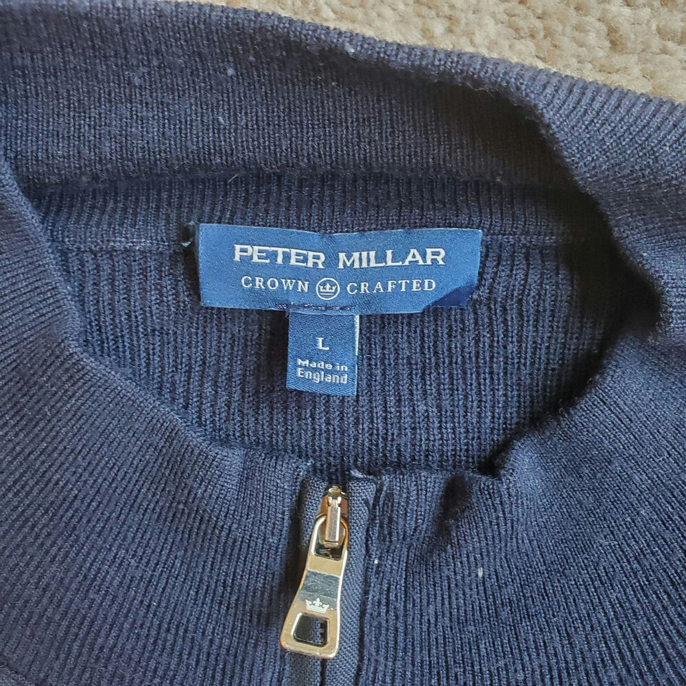 Peter Millar Crown Crafted Men L Navy Merino Wool Hybrid Full Zip Jacket England